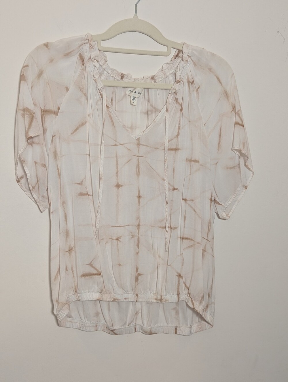 Cloth & Stone Ivory Taupe Shibori Tie-Dye Peasant Blouse Size Large